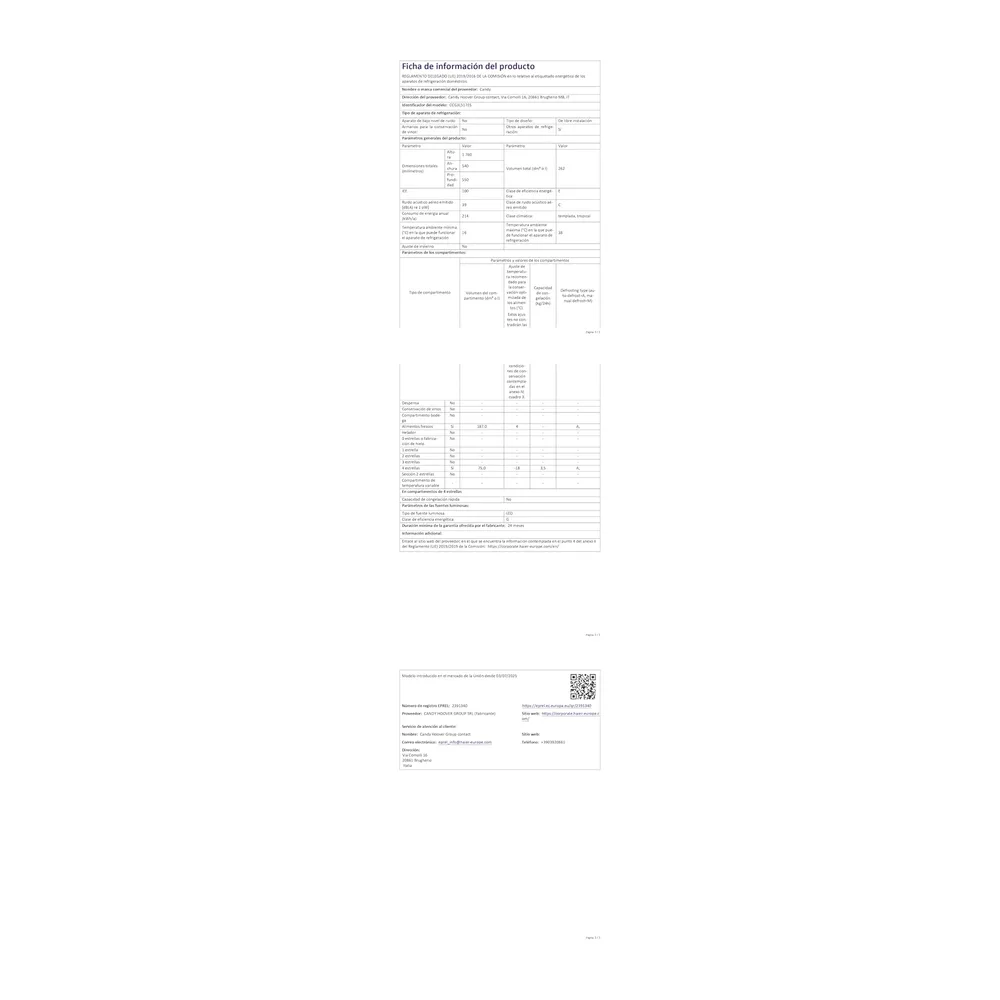 Candy CCG3L517ES - Frigorifero combinato, 260 l, Low Frost, 4 ripiani, 3 balconi, cassetto verdura, controllo — 6