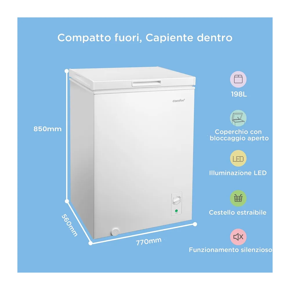 COMFEE' Congelatore a Pozzetto 198L, Frigorifero/Congelatore 2 in 1, Bianco [Classe di efficienza energetica — 3