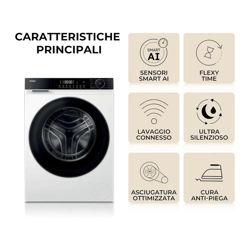 Haier X Serie 5 Lavatrice 9 Kg, 1400 Giri, Classe A-25%, Bianca [Classe di efficienza energetica A] — 2