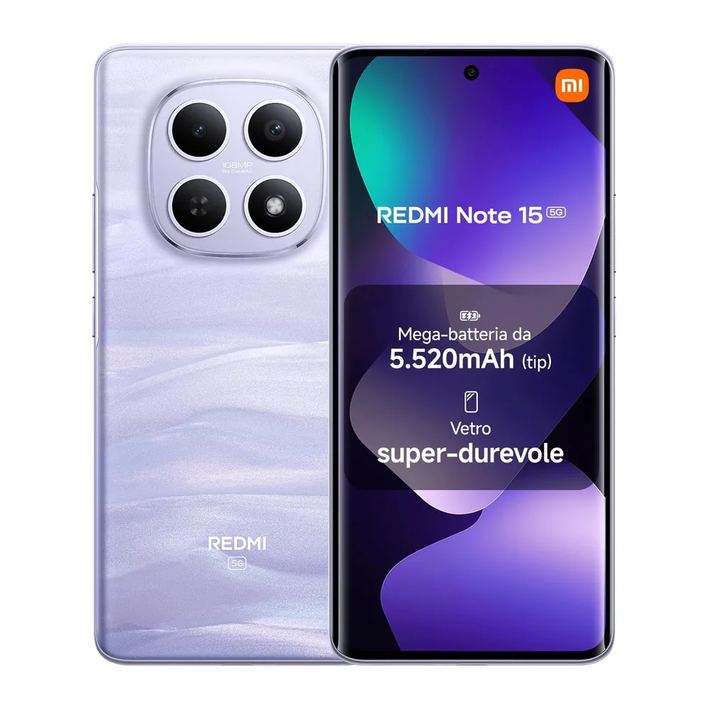 XIAOMI REDMI Note 15 5G, Smartphone 6+128GB, Viola Nebbia, Resistenza IP65