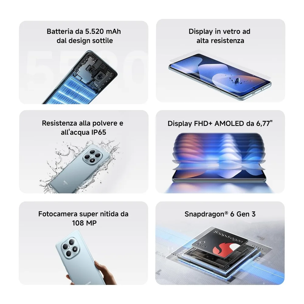 XIAOMI REDMI Note 15 5G, Smartphone 6+128GB, Viola Nebbia, Resistenza IP65 — 3