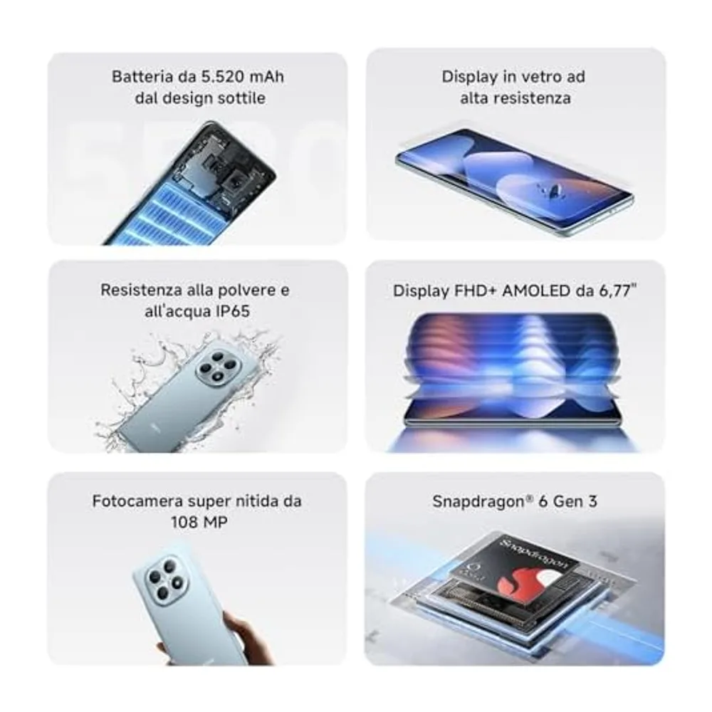 XIAOMI REDMI Note 15 5G, Smartphone 6+128GB, Viola Nebbia, Resistenza IP65 — 6