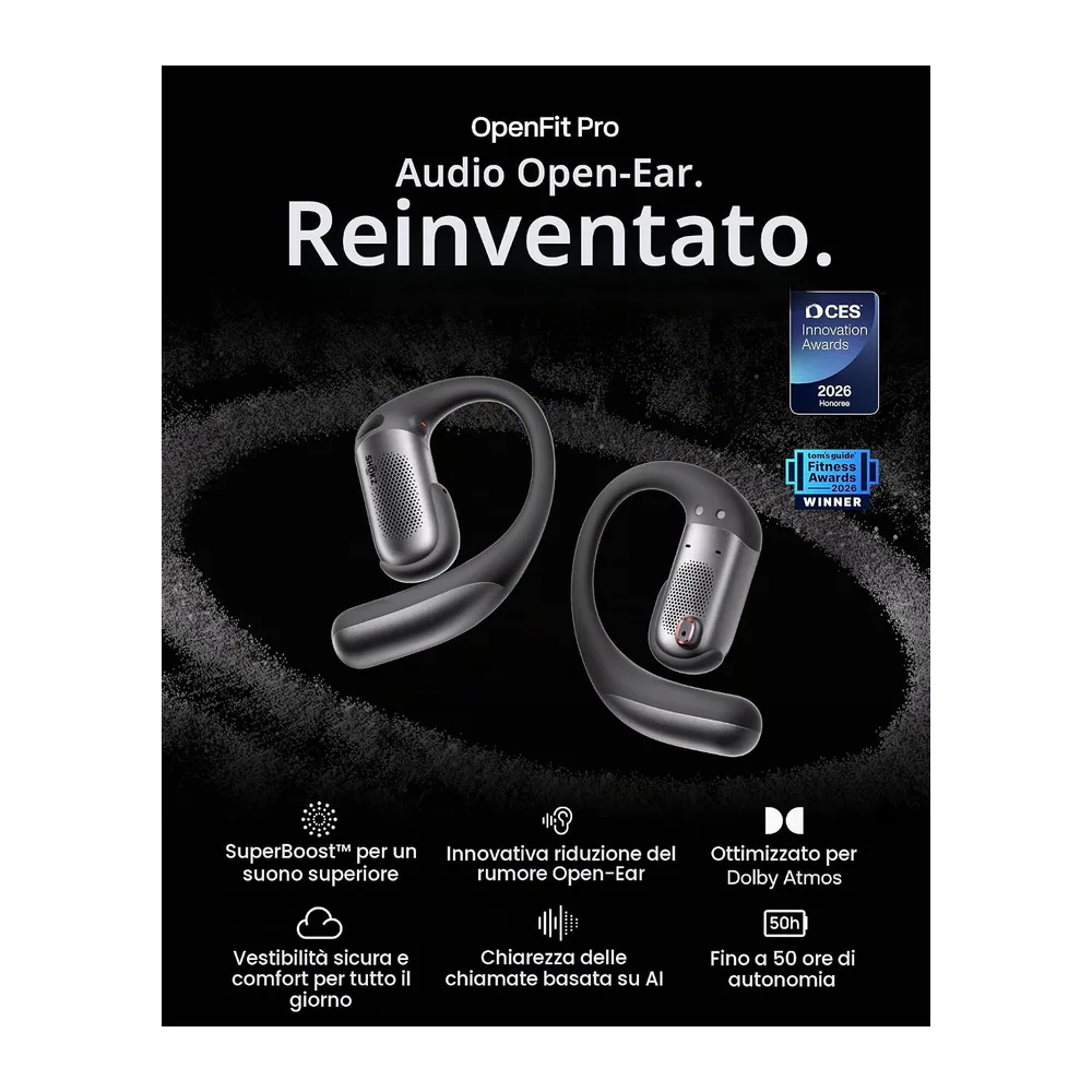 SHOKZ OpenFit Pro auricolari open-ear, Dolby Atmos - Nero — 2