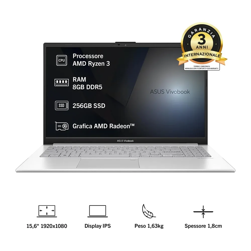 ASUS Vivobook Go 15 E1504FA\#B0FZLKDFRG, Notebook con display 15.6" IPS, Anti-glare, 60Hz, processore AMD AMD — 2