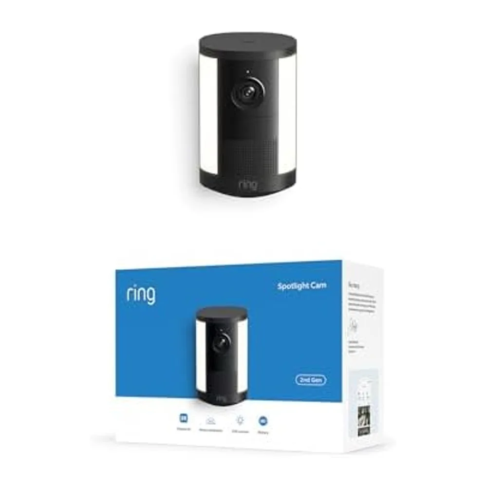 Ring Spotlight Camera 2K, Videocamera con faretti, a batteria (ultimo modello), video Retinal 2K, zoom 6x, — 2