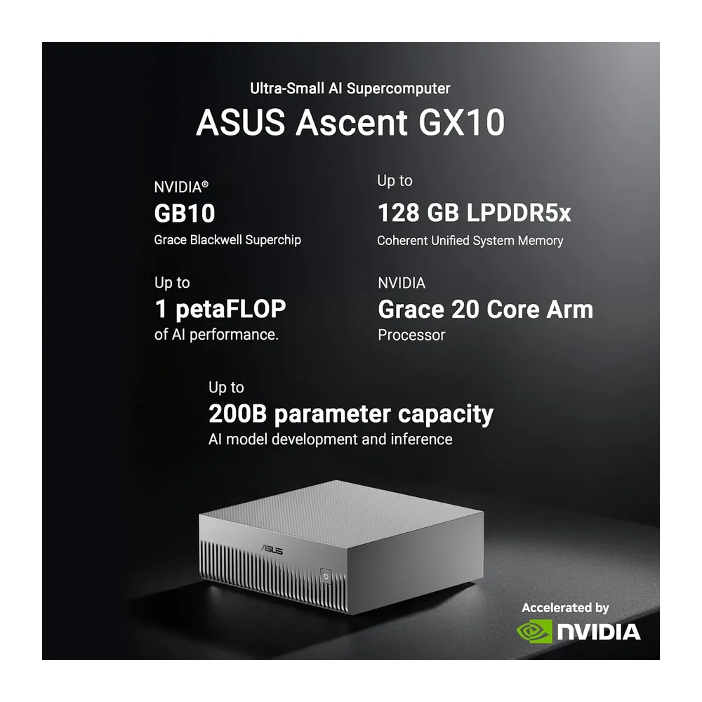 ASUS GX10, Computer Desktop NVIDIA GB10 e NVIDIA DGX, 128GB LPDDR5x, Grigio — 4