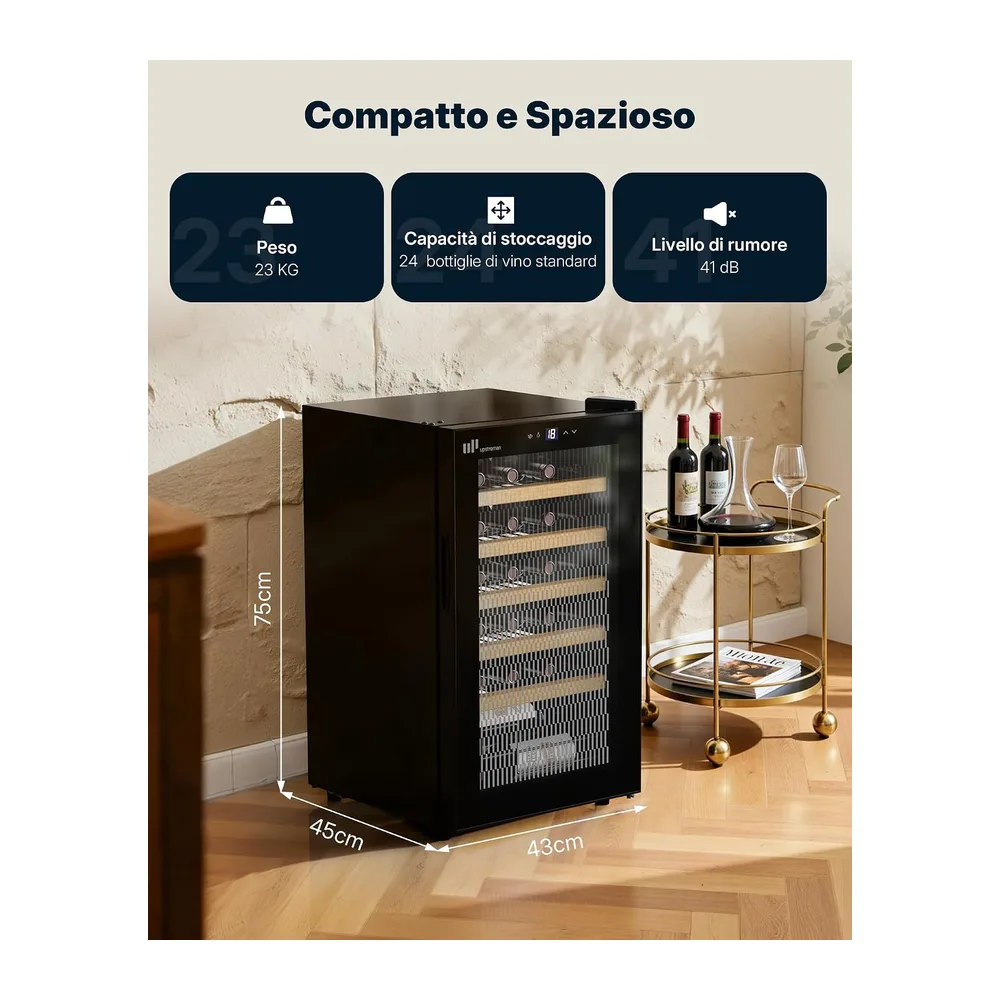 Upstreman Cantinetta Vino 24 Bottiglie, W24-Nero [Classe di efficienza energetica G] — 2