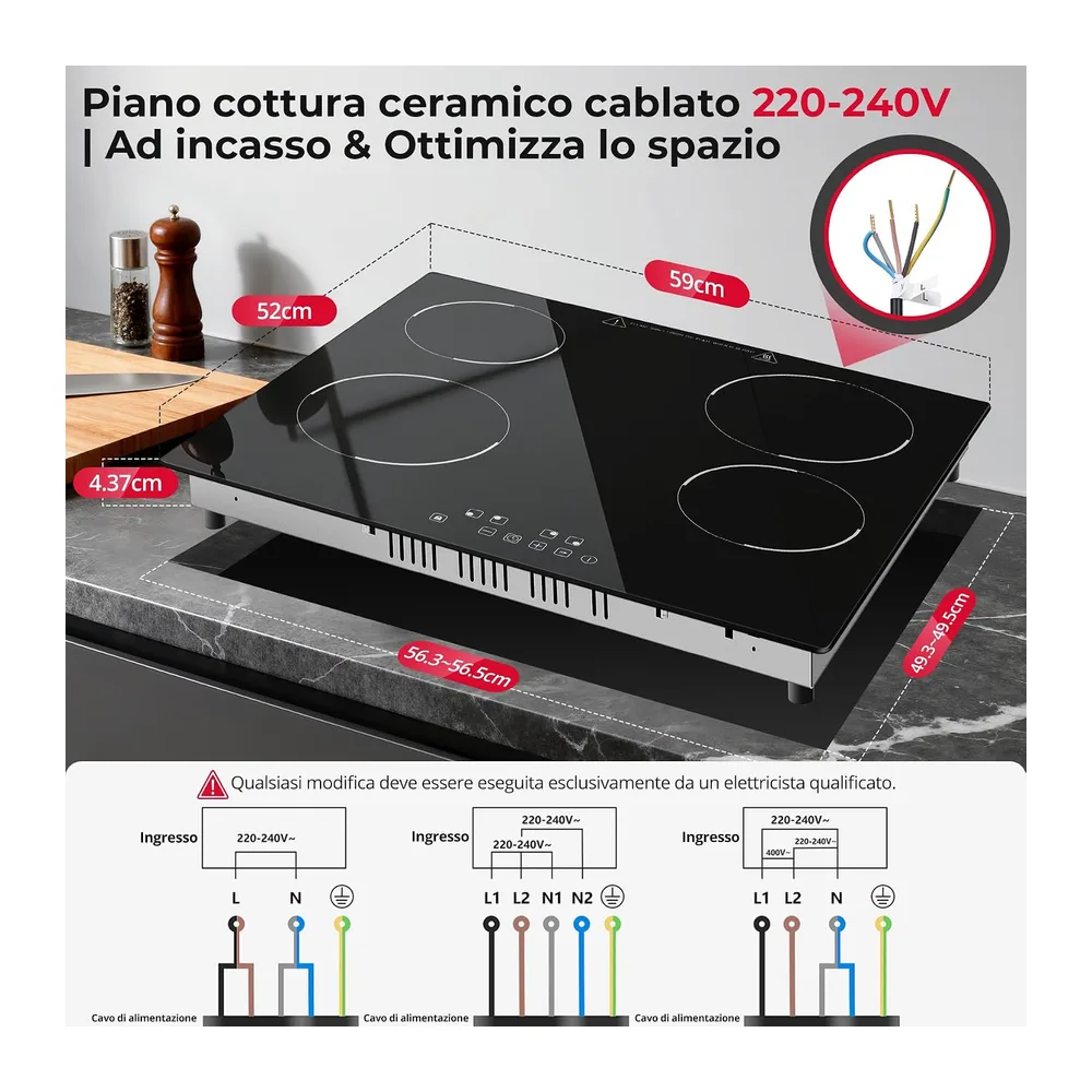 SNDOAS Piano Cottura Vetroceramica 4 Fuochi 60cm — 2
