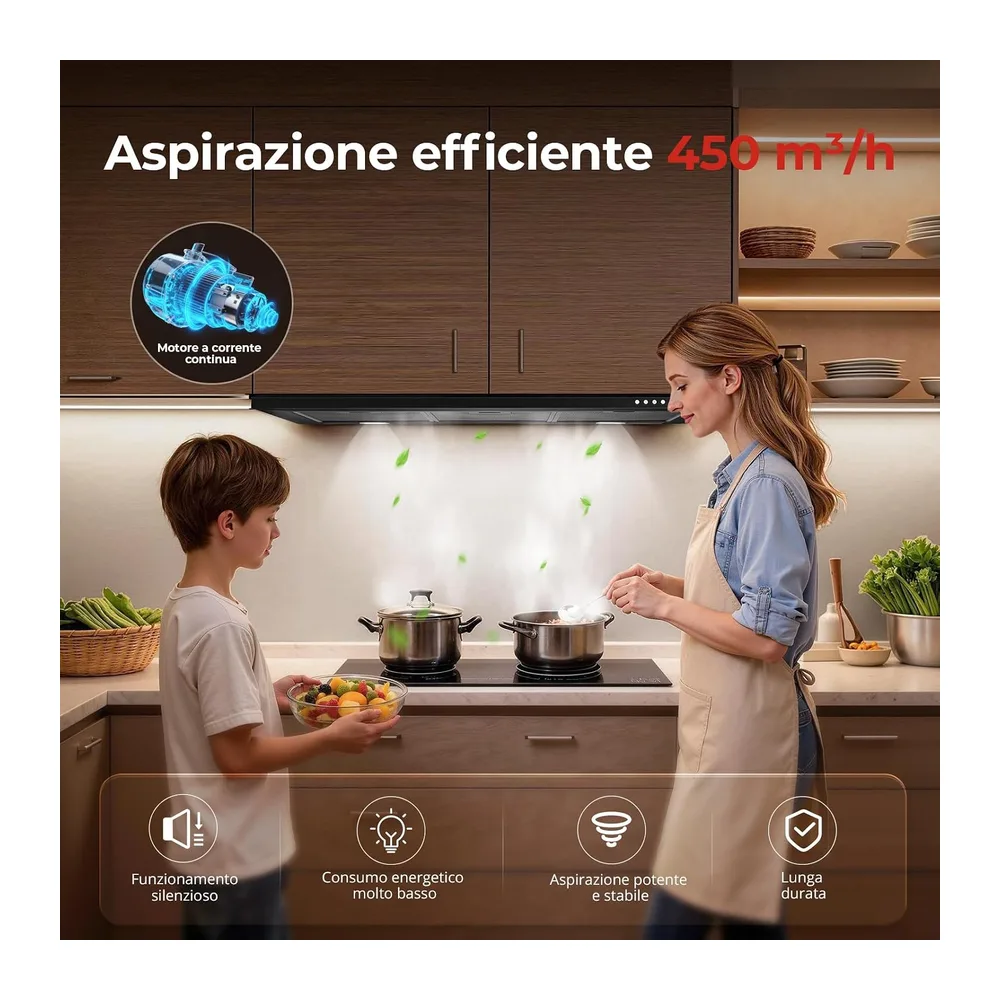 SNDOAS Cappa Cucina 90cm Nero, A+++ Cappa Aspirante con LED, Scarico/Ricircolo, 450 m³/h Cappa 90cm, Filtro a — 2