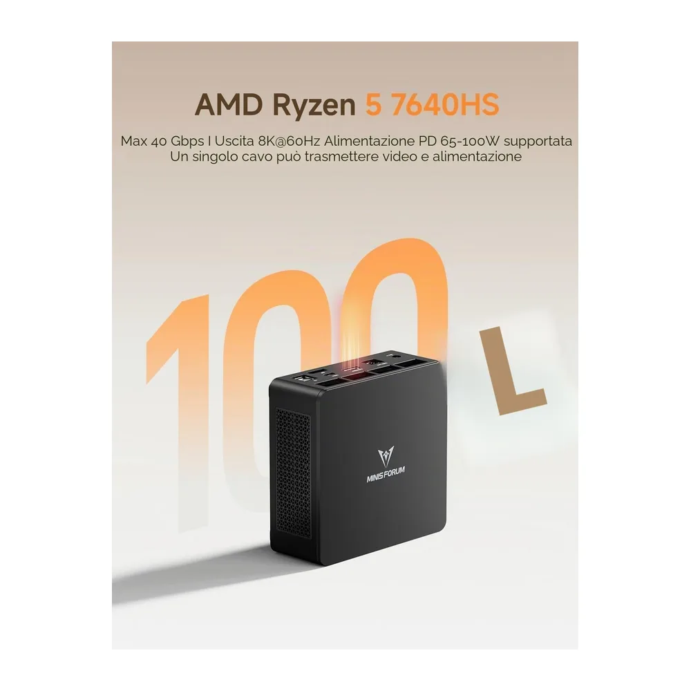 MINISFORUM UM760 Slim Mini PC, processore AMD Ryzen 5 7640HS (6 core / 12 thread, fino a 5,0 GHz), 16 GB — 4
