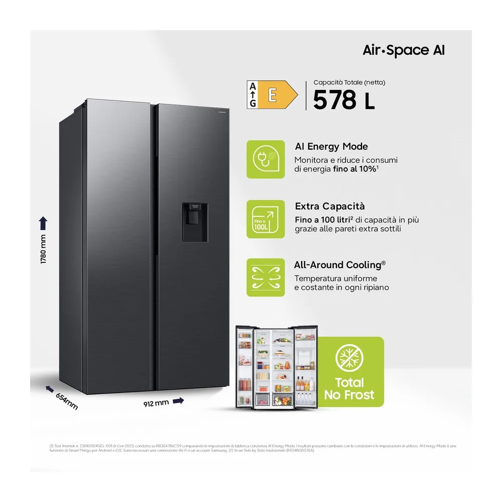 Samsung Frigorifero Side by Side Air Space AI RS57DG410EB4/EF con Dispenser Acqua — 2