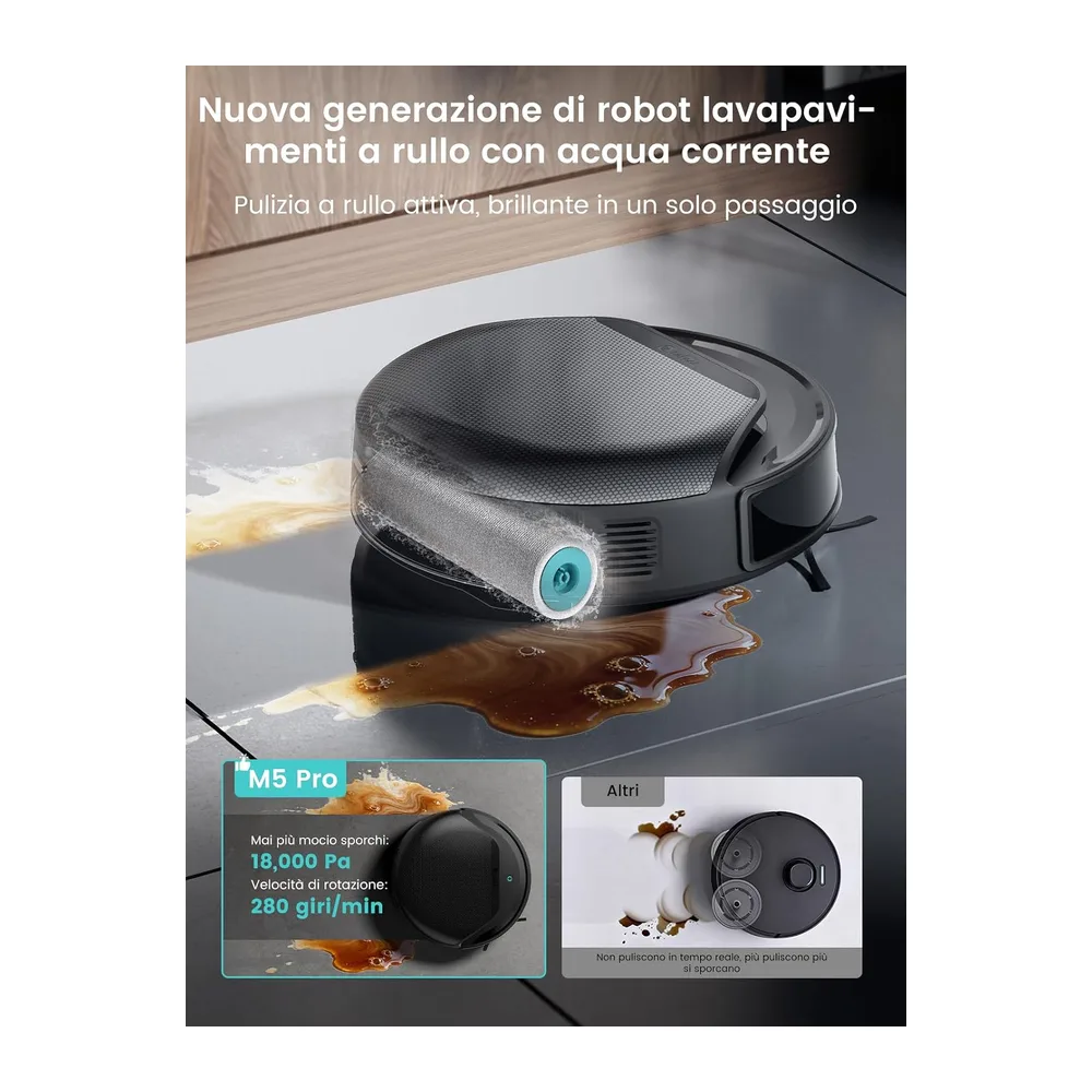 Lefant M5 Pro Robot Aspirapolvere Lavapavimenti con Rullo 23.000Pa — 3