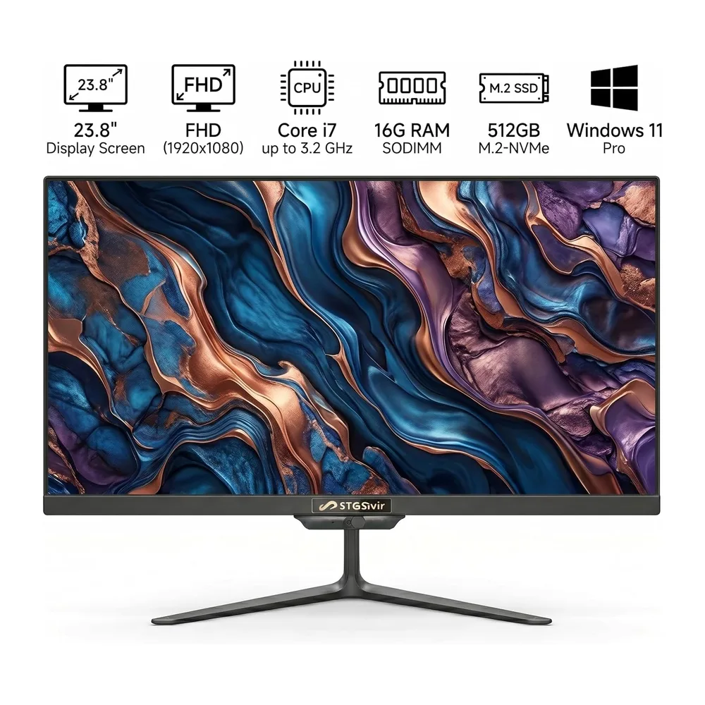 STGSivir PC All in One, Display FHD da 23.8", Core i7, 16G RAM, 512G SSD — 2