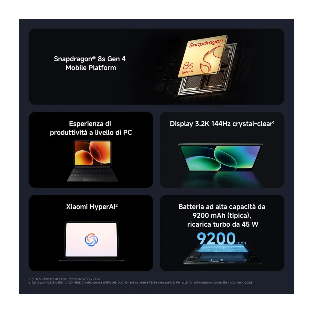 XIAOMI Pad 8, Tablet 8+256 GB, Grigio, Snapdragon® 8s Gen 4 — 3