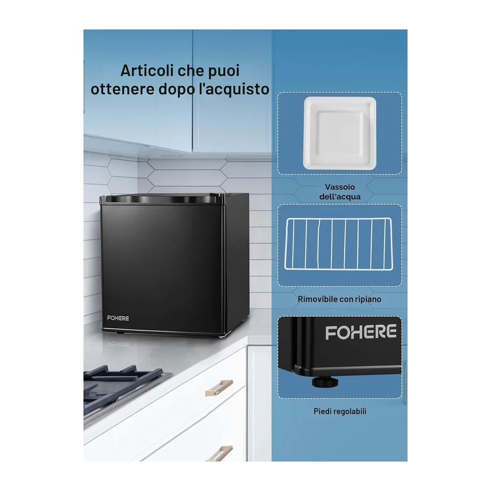 FOHERE Frigorifero Piccolo 46Litri, Mini Frigo Tavolo Monoporta, Termostato Regolabile, Silenzioso, Porta — 3