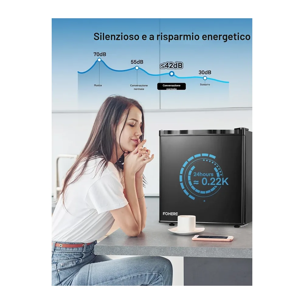 FOHERE Frigorifero Piccolo 46Litri, Mini Frigo Tavolo Monoporta, Termostato Regolabile, Silenzioso, Porta — 4