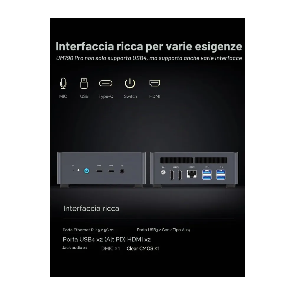 MINIS FORUM UM790 Pro Mini PC AMD Ryzen 9 9 7940HS solo 5.2GHz 32GB DDR5 512GB SSD con AMD Radeon 780M — 3