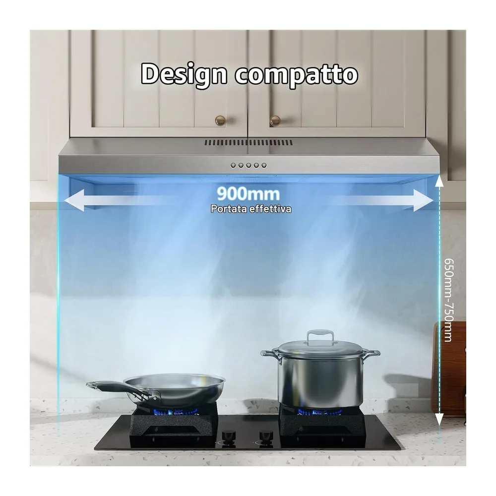 TopStrong Cappa aspirante da 90 cm, con illuminazione a LED, 201 m³/h, con filtro ai carboni attivi CF-D, — 4