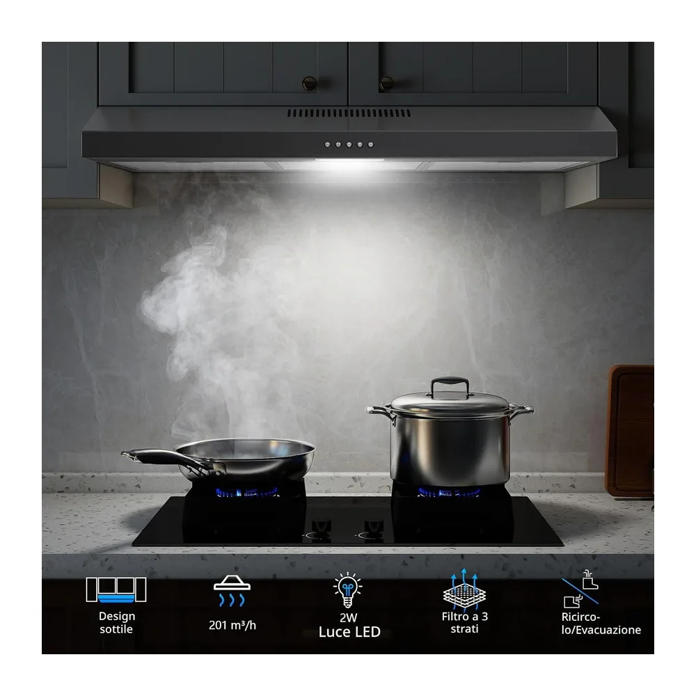 TopStrong Cappa aspirante da 90 cm, con illuminazione a LED, 201 m³/h, con filtro ai carboni attivi CF-D, — 6