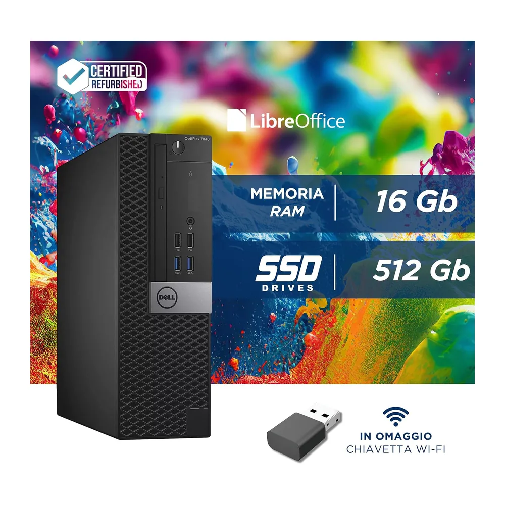 Dell, Pc Desktop Pronto All'Uso, Computer Pc Fisso Intel i7-6700 4 Core 3.4Ghz, Ram 16Gb, SSD 512Gb, — 2