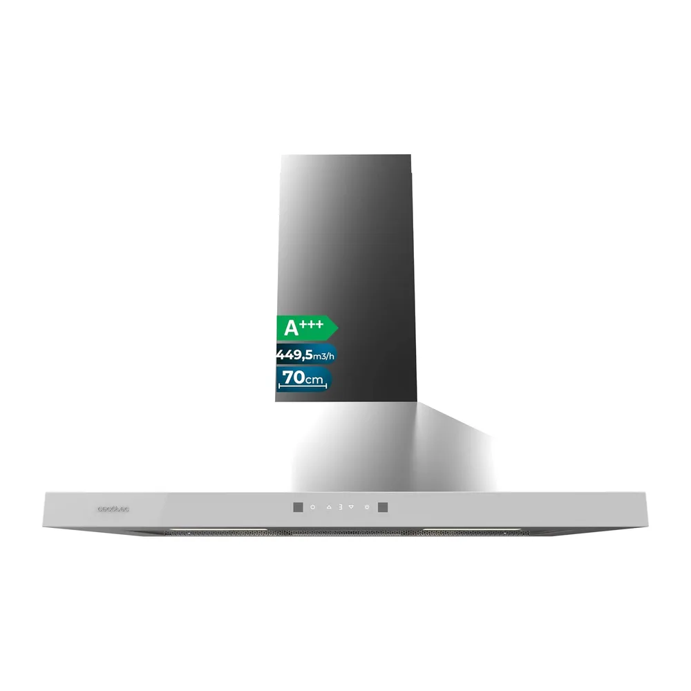 Cecotec Cappa Aspirante Piramidale 70 cm Bolero Flux PT 704400 Inox A+++. Vetro Frontale Bianco