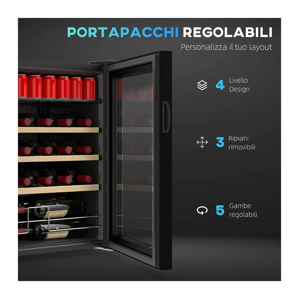 HOMCOM Cantinetta Vino Refrigerata 12 Bottiglie 53L Silenziosa 5-18℃ [Classe di efficienza energetica G] — 5