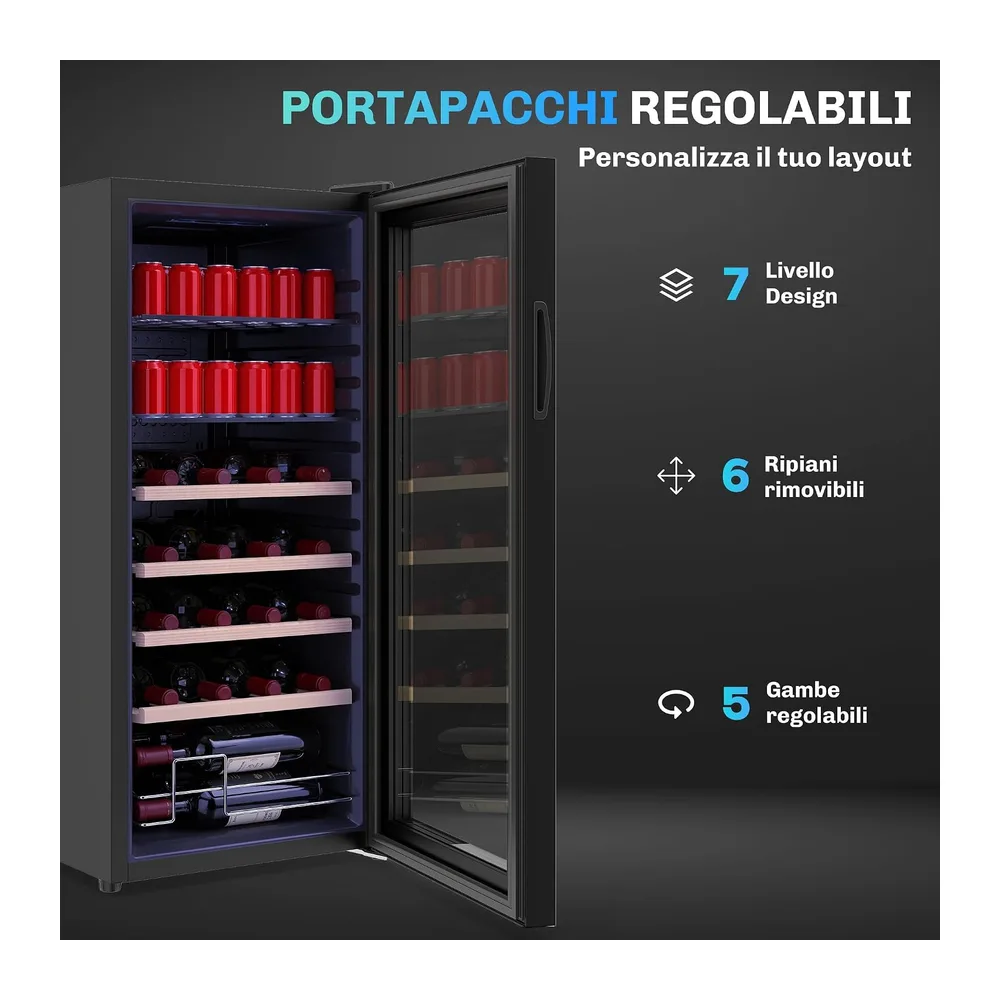 HOMCOM Cantinetta Vino Refrigerata 20 Bottiglie 92L Silenziosa 5-18℃ [Classe di efficienza energetica G] — 5