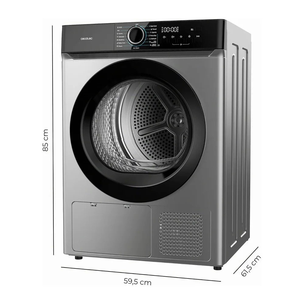 Cecotec Asciugatrice a Pompa di Calore 10Kg Bolero Dresscode Dry 10180 Steel.700W — 2