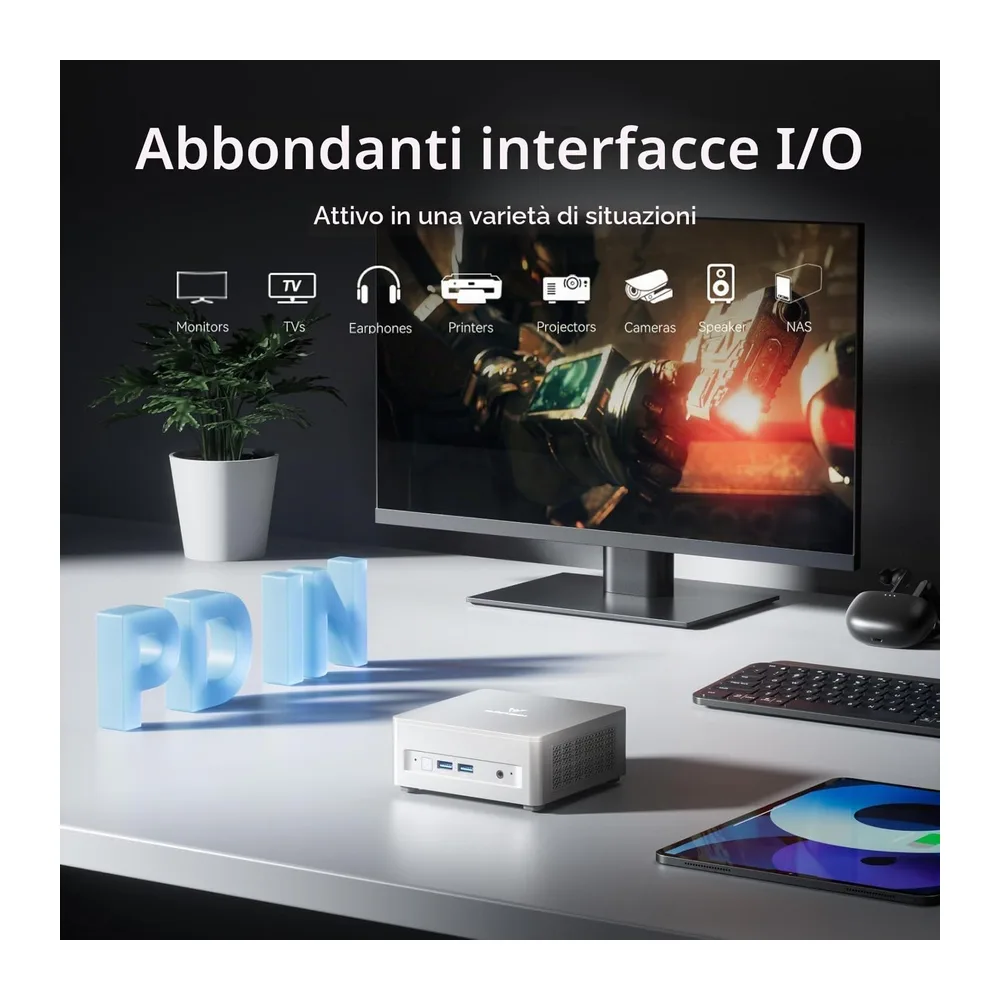 MINISFORUM UM750L Slim Mini PC, AMD Ryzen 5 7545U (6 core / 12 thread, fino a 4,9 GHz), 16 GB LPDDR5, SSD — 4