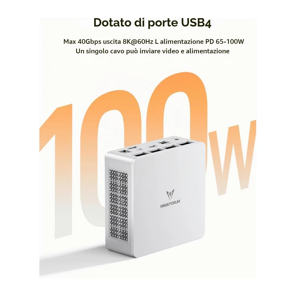 MINISFORUM UM750L Slim Mini PC, AMD Ryzen 5 7545U (6 core / 12 thread, fino a 4,9 GHz), 16 GB LPDDR5, SSD — 6