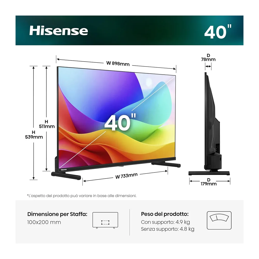 Hisense Smart TV QLED 40" Full HD TV 40E5ST [Classe di efficienza energetica E] — 2