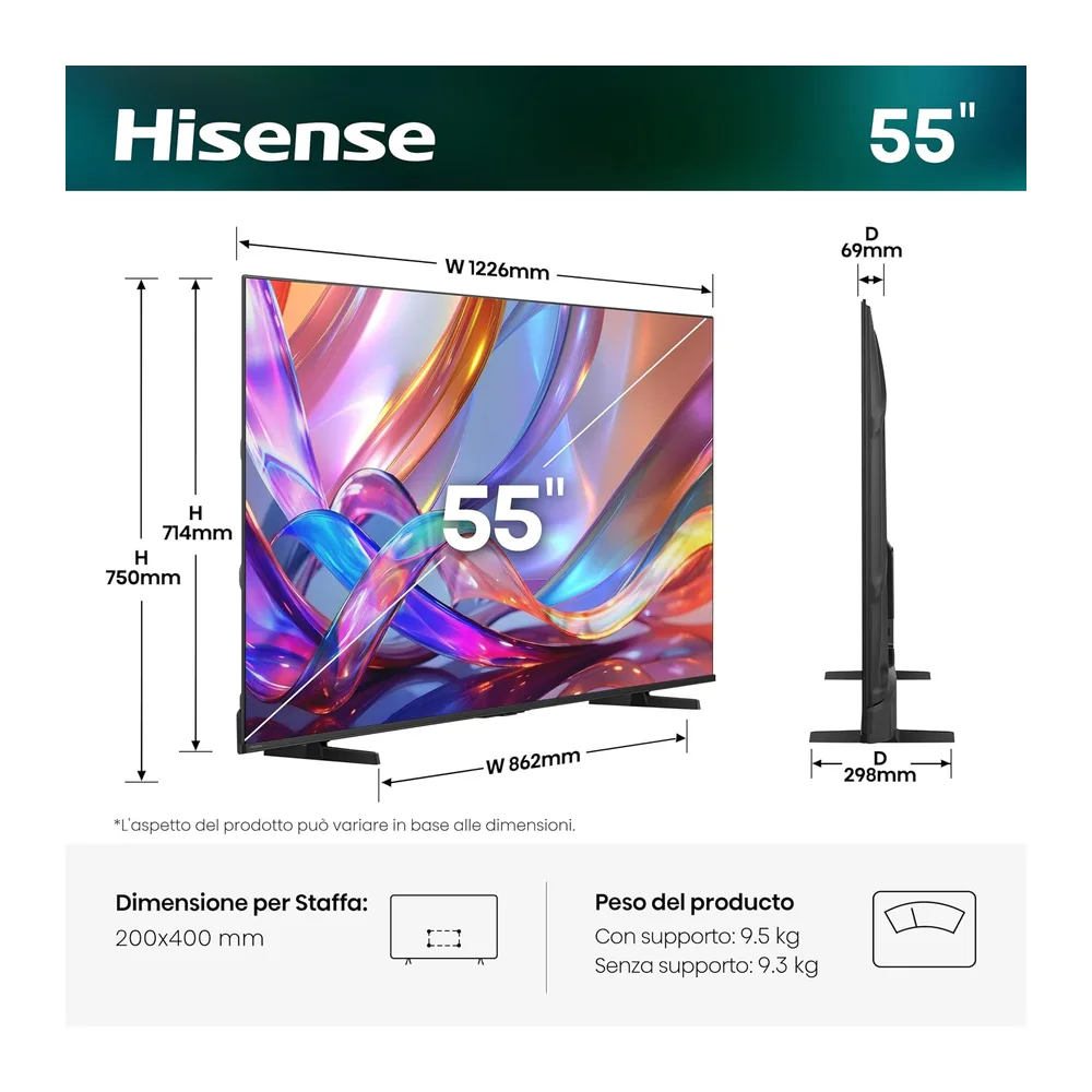 Hisense Smart TV QLED 55" 4K 55E7DS [Classe di efficienza energetica E] — 2