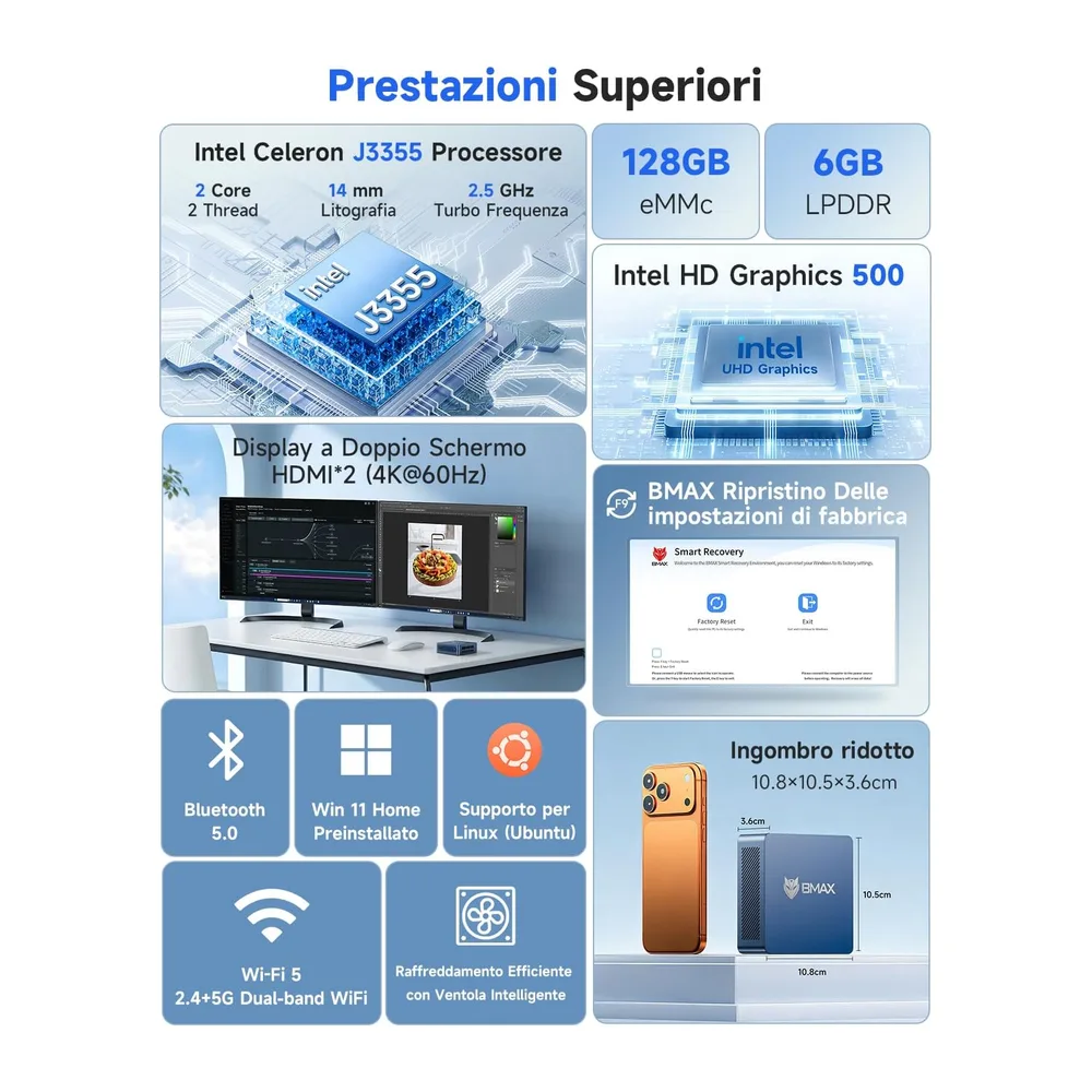 BMAX Mini PC Intel Celeron J3355 6GB RAM — 2