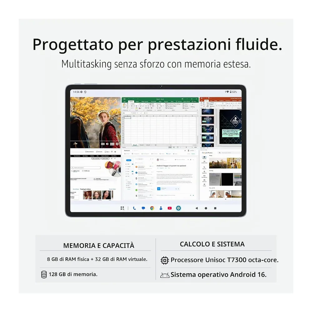 SVITOO Tablet 13 pollici, Android 16, 4G LTE con slot SIM, 8 GB RAM + 32 GB di espansione, 128 GB di memoria, — 3