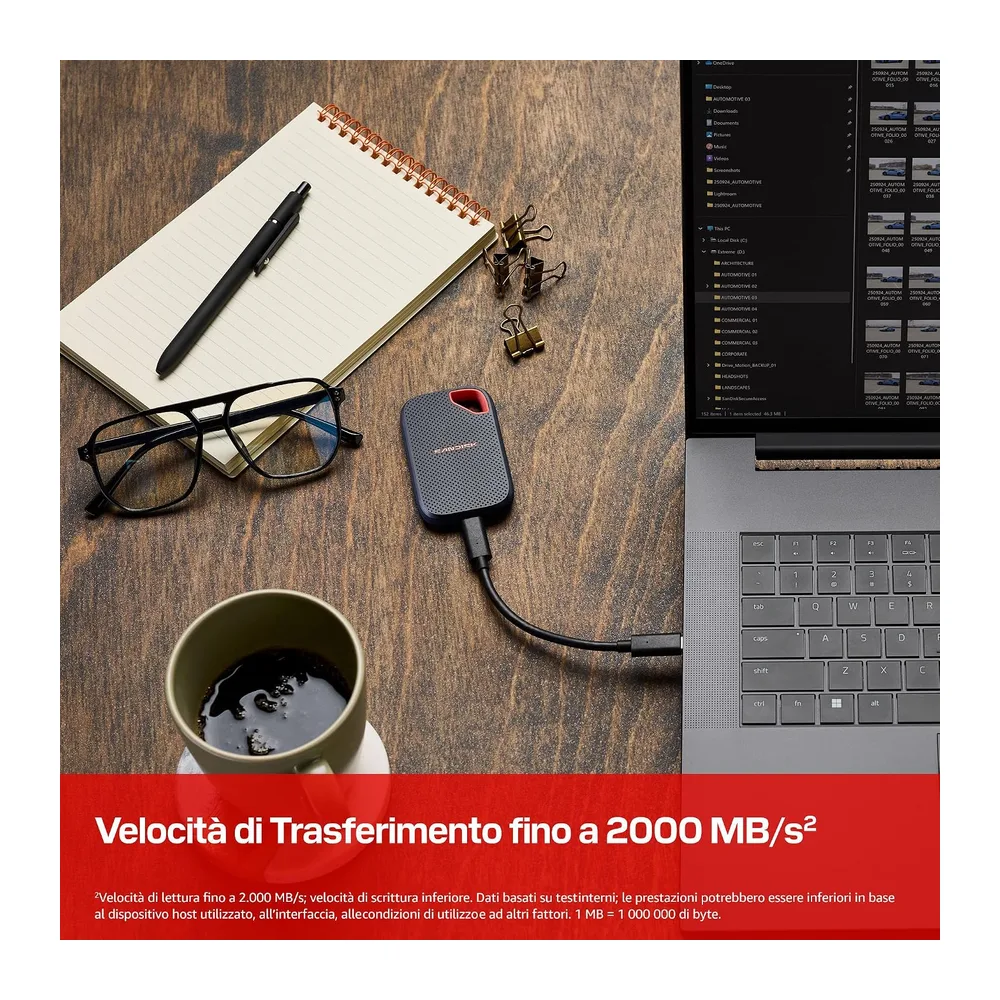 SANDISK Extreme SSD portatile 2 TB (velocità fino a 2.000 MB/s — 2