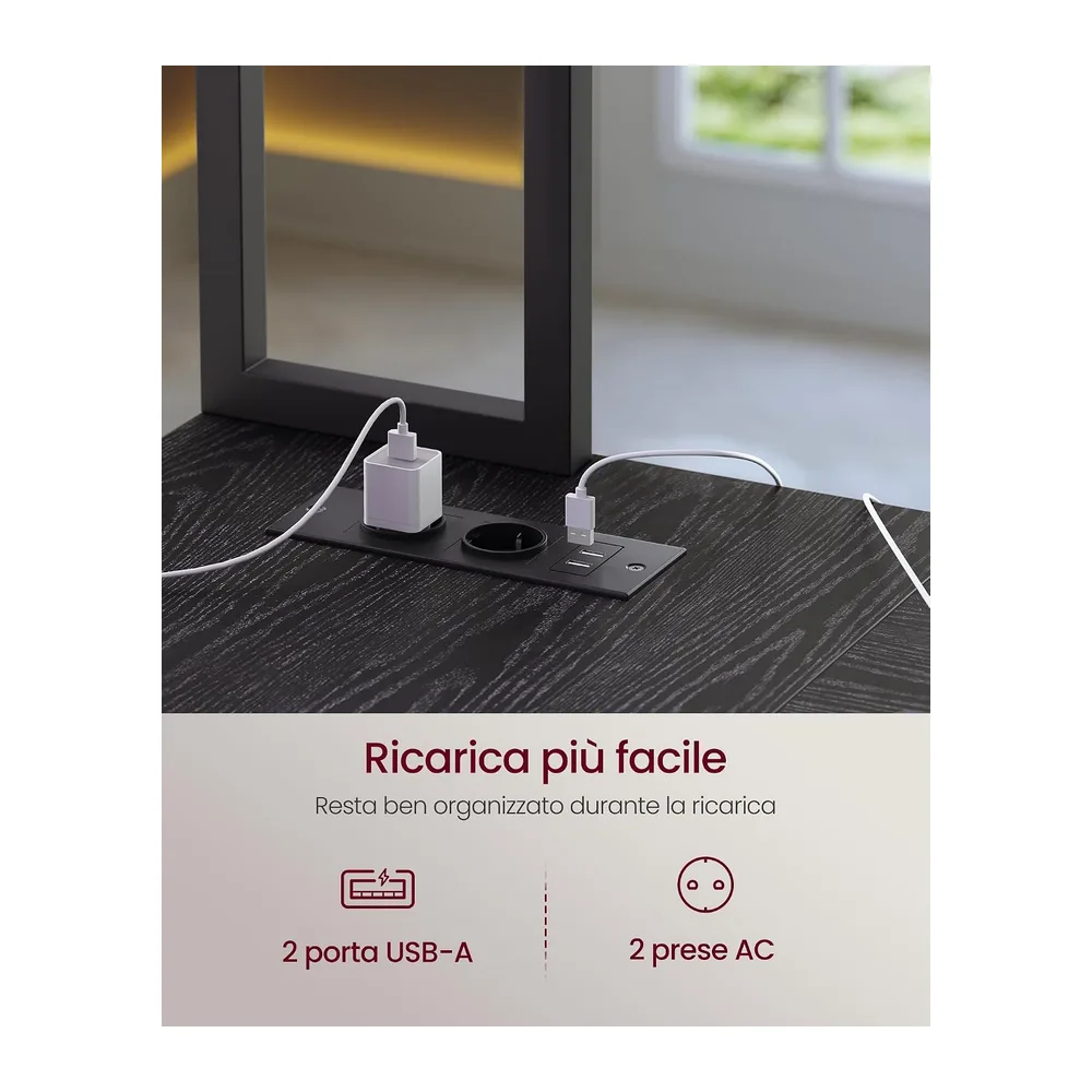 VASAGLE Scrivania Angolare, Scrivania da Gaming con Prese e Porte USB, Luci LED, 3 Cassetti, Supporto per — 4