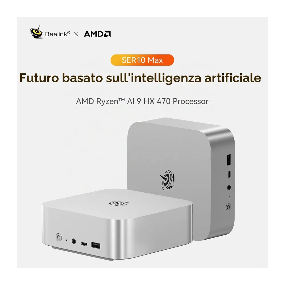 Beelink SER10 MAX - Mini PC, AMD Ryzen AI 9 HX 470 (12C/24T, fino a 5,2 GHz), 32 GB di RAM DDR5, 1 TB SSD — 2