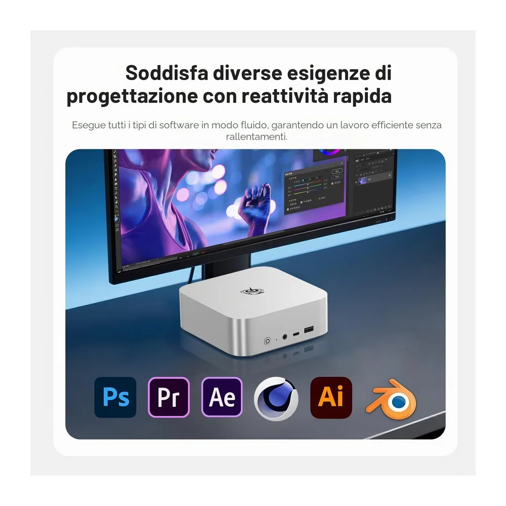 Beelink SER10 MAX - Mini PC, AMD Ryzen AI 9 HX 470 (12C/24T, fino a 5,2 GHz), 32 GB di RAM DDR5, 1 TB SSD — 6