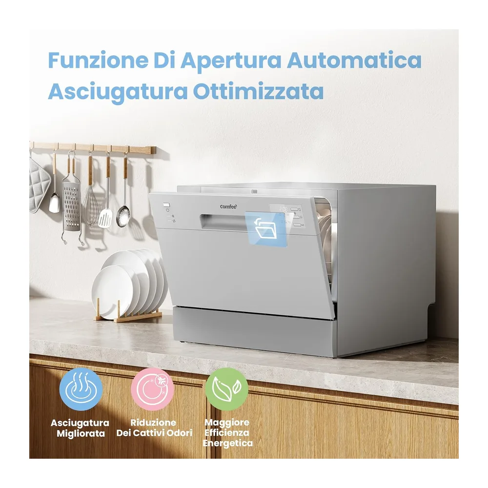 COMFEE Lavastoviglie Piccola, 6 Coperti, 6 Programmi di Lavaggio, Argento [Classe di efficienza energetica D] — 3