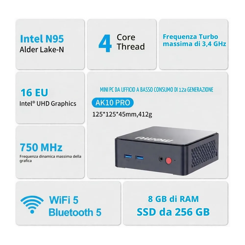 AWOW Mini PC con N100 (fino a 3,4 GHz), 16 GB DDR4 RAM, 512 GB SSD, Wi-11 Pro, 4 K UHD, doppio display, WiFi — 3