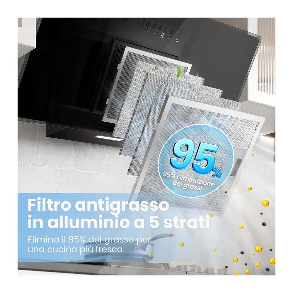 COMFEE Cappa Aspirante 90cm Cappa Cucina 620m³/h Controllo Touch Nero [Classe di efficienza energetica A++] — 5