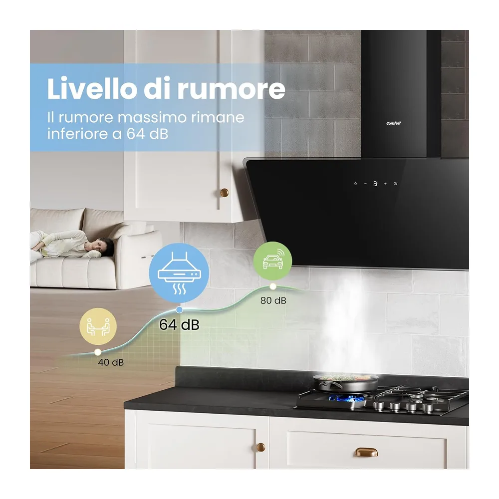 COMFEE Cappa Aspirante 90cm Cappa Cucina 620m³/h Controllo Touch Nero [Classe di efficienza energetica A++] — 6