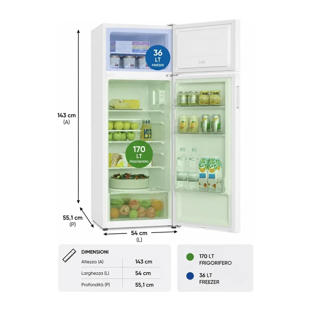 CANDY Frigorifero Doppia Porta 206L Classe E Bianco CNDQ2S514EW [Classe di efficienza energetica E] — 3