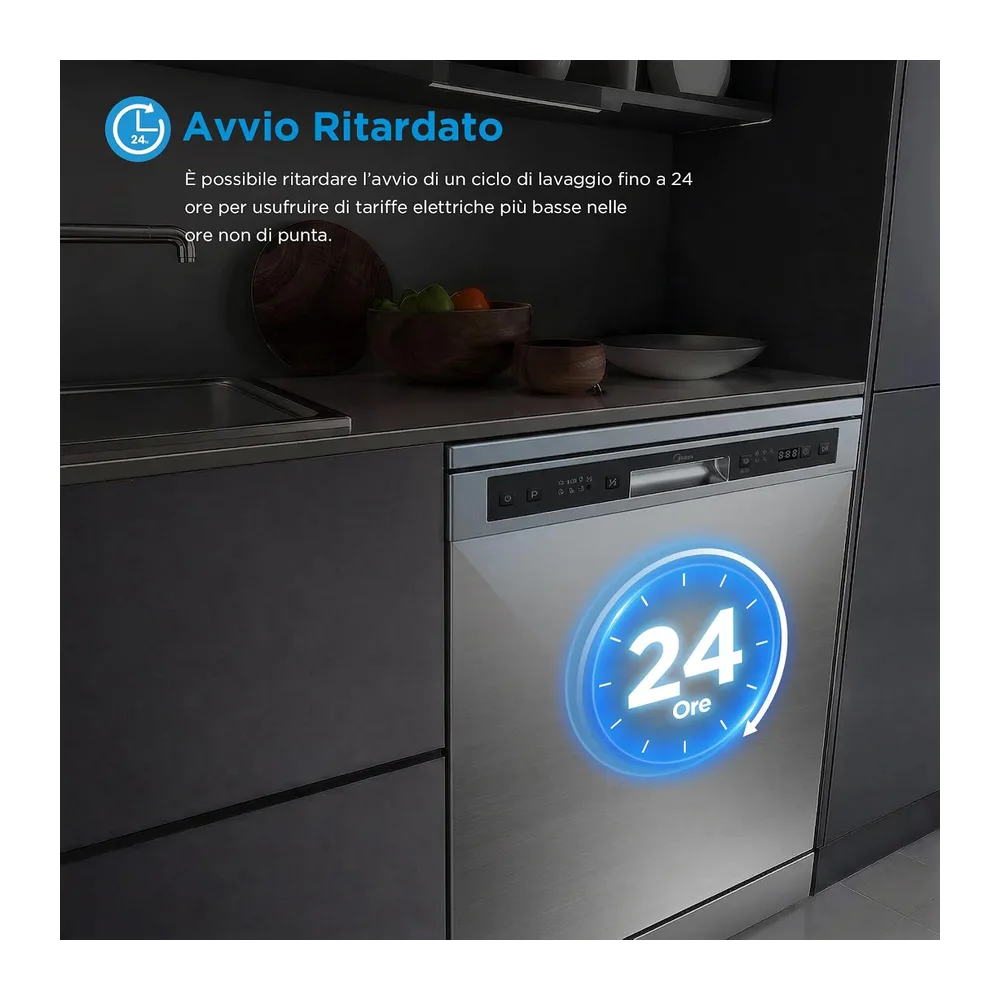 Midea Lavastoviglie Libera Installazione 12 Coperti 6 Programmi 60 cm Inox [Classe di efficienza energetica E] — 6