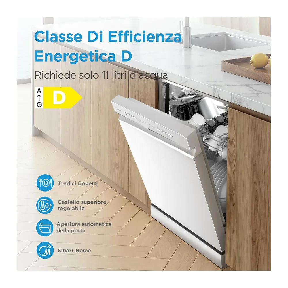 Midea Lavastoviglie Libera Installazione 13 Coperti 8 Program 60 cm Bianco [Classe di efficienza energetica D] — 3