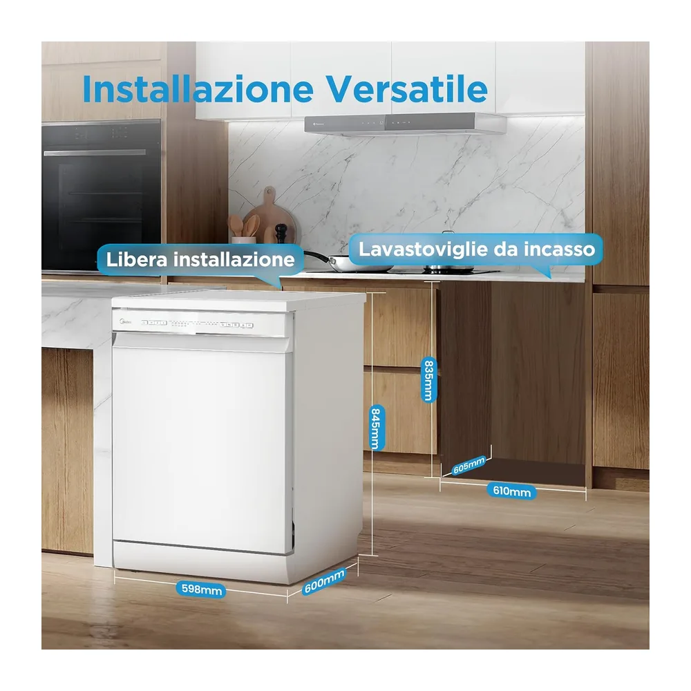 Midea Lavastoviglie Libera Installazione 13 Coperti 8 Program 60 cm Bianco [Classe di efficienza energetica D] — 6