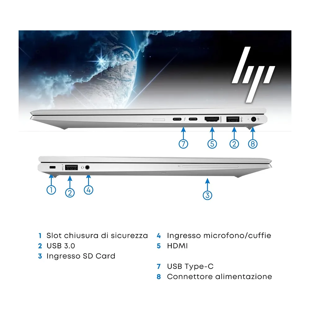 HP EliteBook 850 G8 - Notebook 15,6 pollici Full HD - Intel Core i5-1145G7 4 Core 2.60Ghz - Ram 16Gb SSD — 2