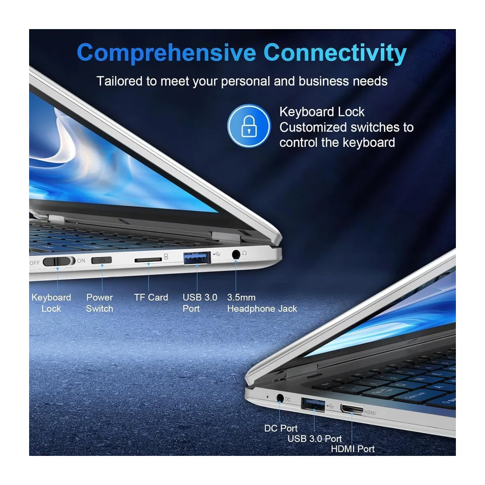 PINSTONE 11,6 Pollici Laptop - Celeron N4020 6 GB di RAM 128 GB di SSD, PC portatile touch pieghevole a 360°, — 3