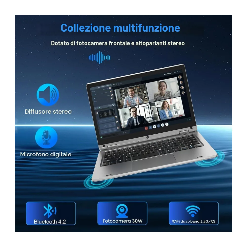 PINSTONE 11,6 Pollici Laptop - Celeron N4020 6 GB di RAM 128 GB di SSD, PC portatile touch pieghevole a 360°, — 5