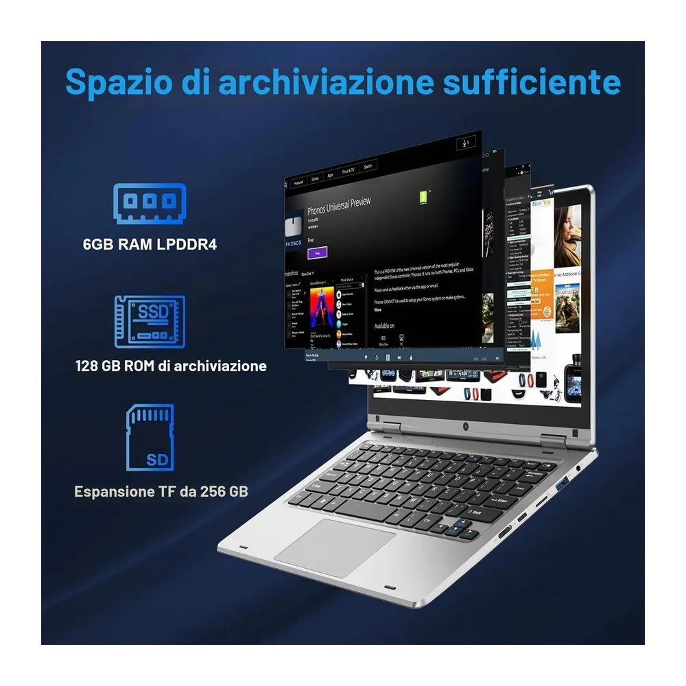 PINSTONE 11,6 Pollici Laptop - Celeron N4020 6 GB di RAM 128 GB di SSD, PC portatile touch pieghevole a 360°, — 6